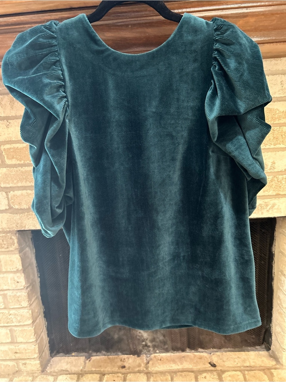 Entro Women's Velvet Puff-Sleeve Top - Teal EUC